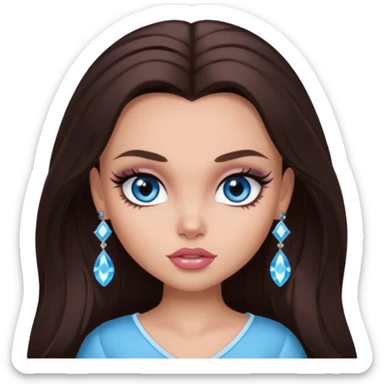 pretty bratz baddie,, pretty crystal blue eyes long darkbrown hair, pretty makeup, long lashes, NO EARRING sticker