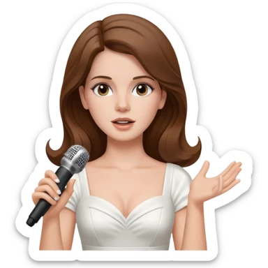 minimalist emoji of Lana Del Rey in a white dress, singing, microphone in hand, clean and simple lines sticker