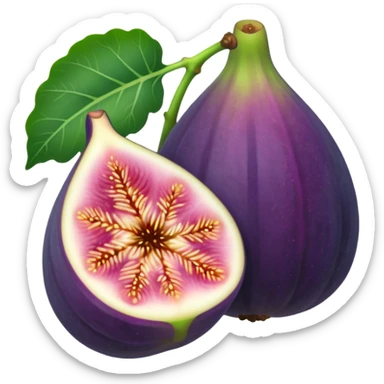 Please create a emoji of a single half of a fig with one small leaf sticker