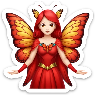 nature spirit woman dressed as butterfly herald red, wing sleeves spread sticker