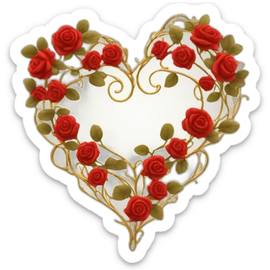 heart shape gold vine with red roses border sticker