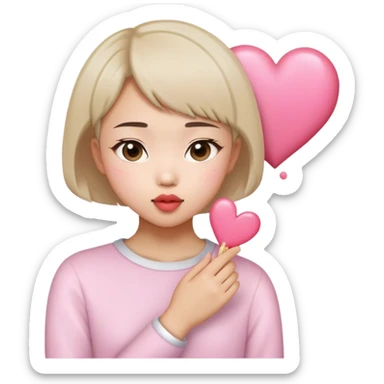 Short hair Asian girl kissing with pinky heart  sticker