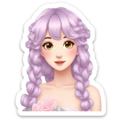 Gorgeous pastel anime style lady with blushing face and hair garnitures and pretty hair aesthetic trending style sticker