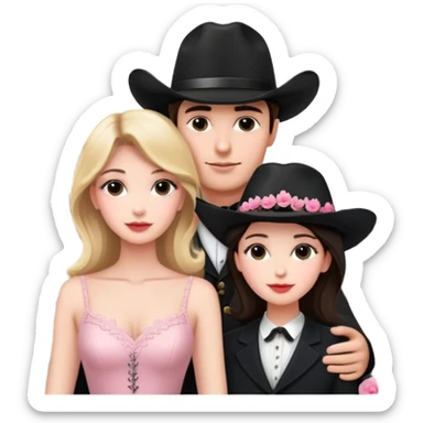 man with black cowboy hat and beautiful elegant woman with Eiffel Tower in the background with pink delicate flowers sticker