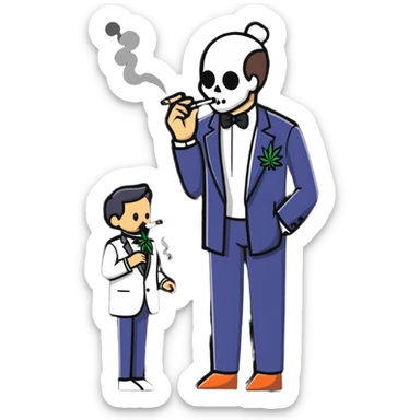 Person in fancy clothes sneaking into wedding ceremony smoking cannabis, full body sticker