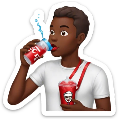 an african male eating kfc, drinking kool aid and some dust out of a water bottle sticker