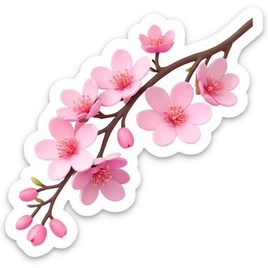 Add dewdrops on the sakura flowers and branch, keep the background transparent, in iOS 3D emoji style. sticker