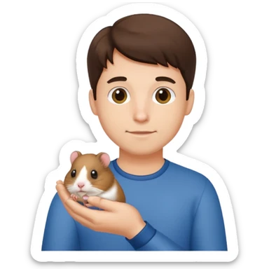 a brunette man vet holding a hamster sticker