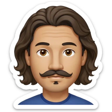 Mixed race man with long, wavy hair with a center part, a small diamond stud earring in each earlobe, a mustache over the top lip, and a wavy goatee on the chin. Head only!!! No shoulders or torso. No wrinkles. Parting of the hairpin the direct center of the head. Don't forget the earrings. sticker