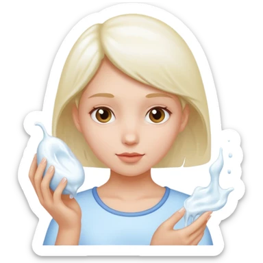 girl holding white goo sticker