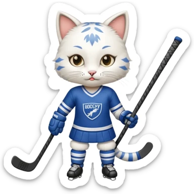 female cat hockey player with hockey stick sticker