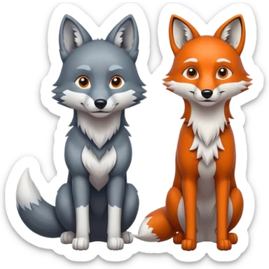 draw a wolf and a fox together in different poses sticker