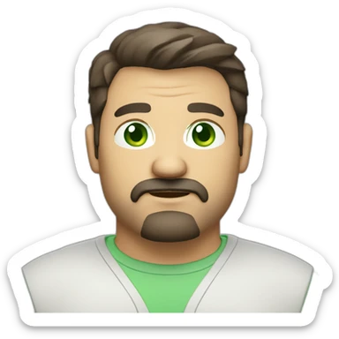 fat middle aged developer short dark brown graying hair goatee with green eyes sticker
