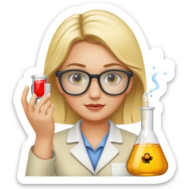 Eine hellblonde Chemikerin mit typischem Erlmeyerkolben in der Hand und Laborbrille auf sticker