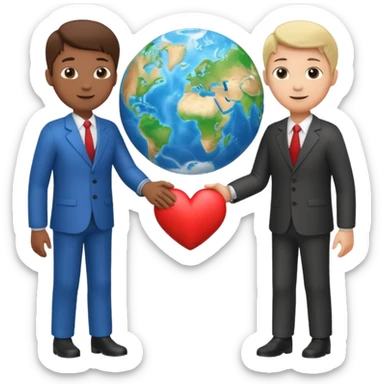 Emoji with whole body and Shake hands emoji with heart and globe showing negotiation of climate change  sticker