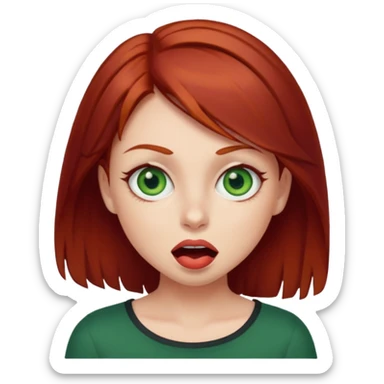 Dark red haired girl with green eyes making a silly face sticker