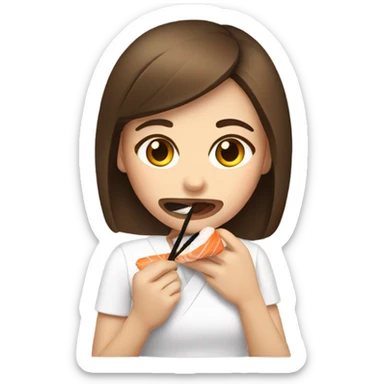 Girl with brown hair brow skin eating sushi sticker