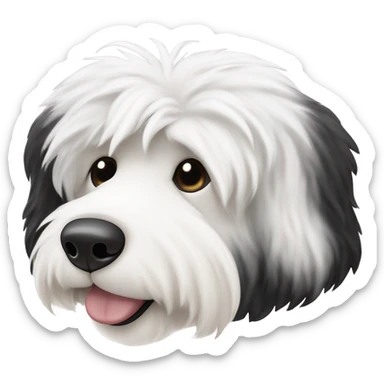 Old English sheepdog with a half and half face like a black and white cookie sticker