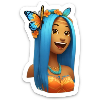 Cartoon Blue and orange girli tiki singing with butterfly and in the mike sticker