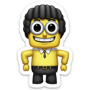 spongebob with a bob haircut black like an emoji very sharp, apple iOS style,  sticker