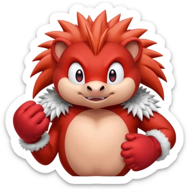 Sonic the hedgehogs friend knuckles a red animal with peach arms and white mittens, he’s a echidna with red eyes sticker