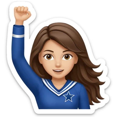 white happy long haired brunette girl hazel eyes in dallas cowboy cheerleader outfit cheering sticker