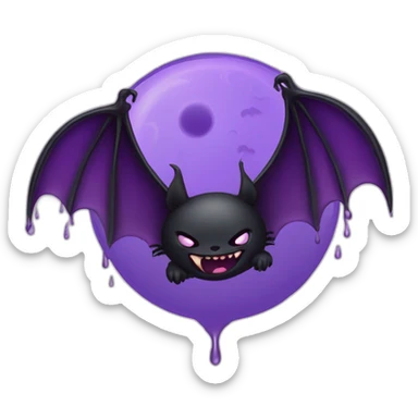 purple black vampire bat wings flying in front of large dripping crescent moon sticker