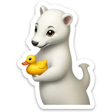 atonished ermine eating a rubber duck sticker
