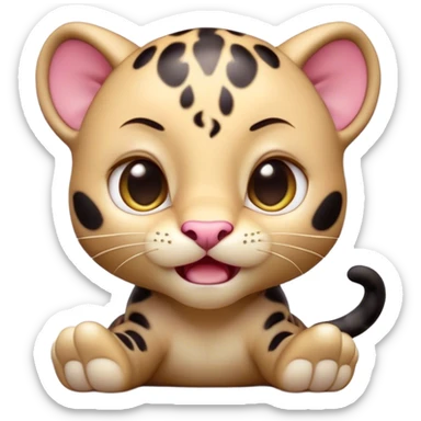 Cinematic Comical Baby Panther Portrait Emoji, Head tilted dramatically with an exaggeratedly shocked expression, featuring a compact, endearing build with wide, comically expressive eyes full of humorous disbelief, Simplified yet hilariously expressive features, highly detailed, glowing with a slightly sassy glow, high shine, dramatic yet playful, stylized with an air of quirky youthful charm, soft glowing outline, capturing the essence of a meme-worthy baby panther that looks ready to side-eye its way into viral fame! sticker