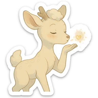 vanilla cloud doe blowing a sparkling kiss, soft ghibli style sticker
