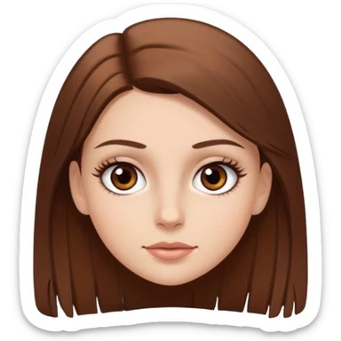 Emoji de chica blanca con cabello castaño lacio y ojos cafés con pestañas bonitas sticker
