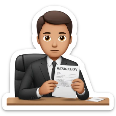 Man in work office resignation  sticker