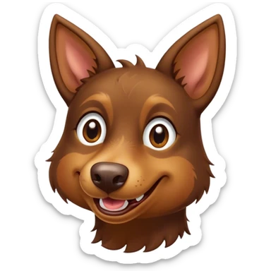Cinematic Comical Brown and Tan Kelpie Portrait Emoji, Head tilted dramatically with an exaggeratedly amused expression, featuring a striking brown Fur with bold tan accents, wide, expressive warm eyes filled with playful disbelief, Simplified yet hilariously expressive features, highly detailed, glowing with a slightly sassy glow, high shine, dramatic yet playful, stylized with an air of cheeky mischief, bright and endearing, soft glowing outline, capturing the essence of a spirited and over-the-top herder, so meme-worthy it feels like it could side-eye its way into internet fame instantly! sticker