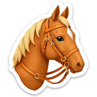 Hermès-style horse head emoji, classic equestrian harness in Hermès orange, gold details, simple and cute sticker