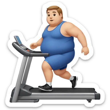fat man on treadmill wearing spandex sticker