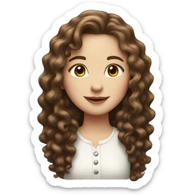 White girl with brunette long curly hair with cute smile and red heart instead of eyes sticker