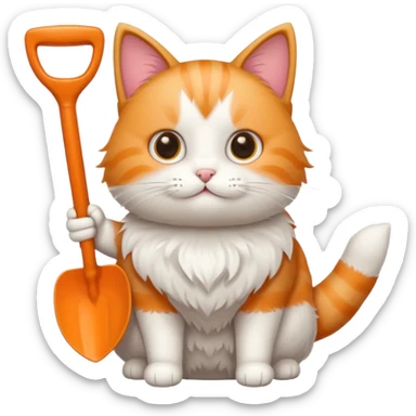 A very cute cat holding a toilet shovel sticker
