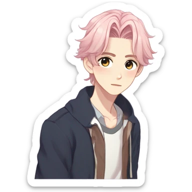 Gorgeous romantic hot attractive anime style modern anime shojo guy with pretty ponytail hair and colorful eyes and blushing face aesthetic trending style  pastelcore cottagecore kawaiicore sticker