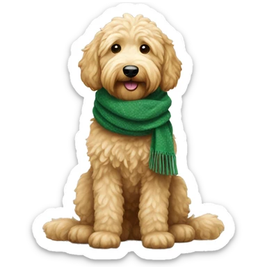 Golden doodle wearing  gree scarf sticker