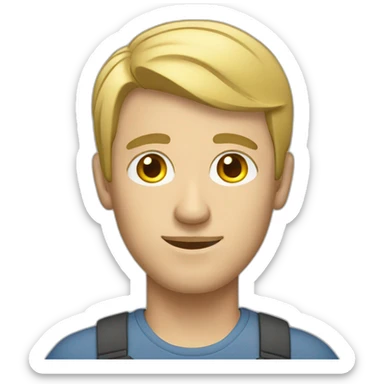 caucasian man with short blonde hair working on a computer sticker