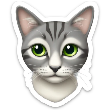 Chat rayer gris et crème avec les yeux vert et le yeux entouré d’une tache crème Chat rayer gris et crème avec les yeux vert et le yeux entouré d’une tache crème sticker