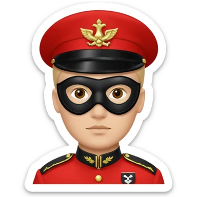 Create a red-uniformed guard with black mask marked by a white square symbol. sticker