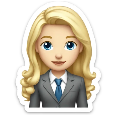 young blonde girl dressed in suit and tie with gray dress blue eyes and white shirt with hands behind her back feeling elegance sticker