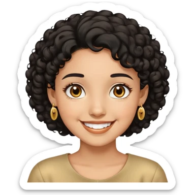 Girl showing happiness, medium skin tone, short curly black hair, gold earrings, brown eyes Minimal emoji showing happiness, medium skin tone, short curly black hair, gold earrings, brown eyes sticker