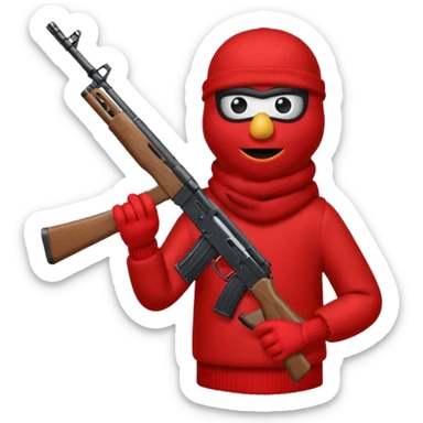 elmo with an AK47 and an bivakmuts sticker