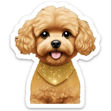 Red maltipoo with gold glitter christmas tree garland around his neck sticker