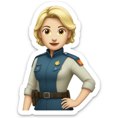 White woman, young, with her hair gathered with a low bun, dressed as a civil guard sticker