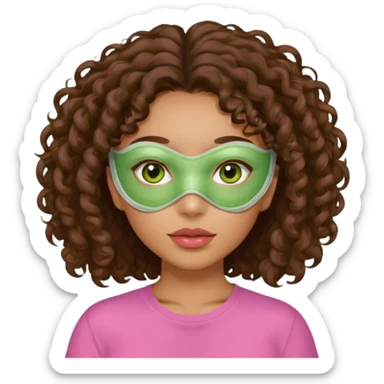 lightskin girl having a spa day with green skincare facemask and cucumbers on her eyes and brown curly hair and a pink shirt  sticker