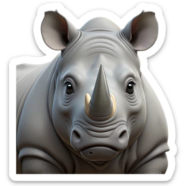 cinematic-noble-rhinoceros-portrait-emoji,-poised,-with-a-massive,-powerful-build-and-a-thick,-hide-of-slate-gray,-deep-set-soulful-piercing-eyes,-simplified-yet-sharp-and-sophisticated-features,-highly-detailed, with large black eyes, szoomed out showing houlders sticker