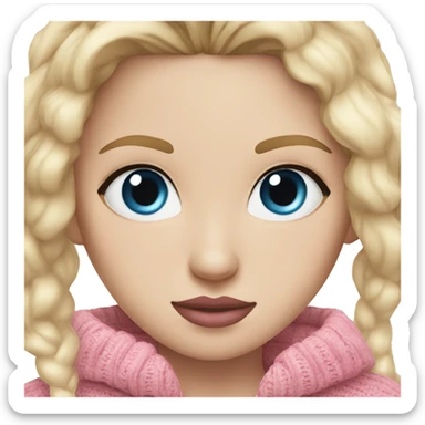 white girl, blue eyes, blond staight hair, pink lips, pink sweater  sticker